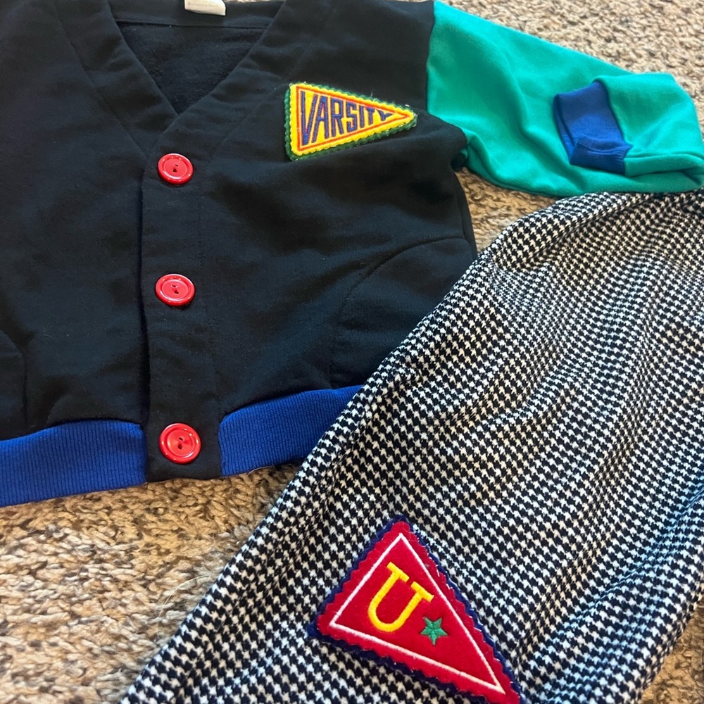 Vintage 90s Colorful Varsity Jacket and Overalls Set - Picture 2 of 6